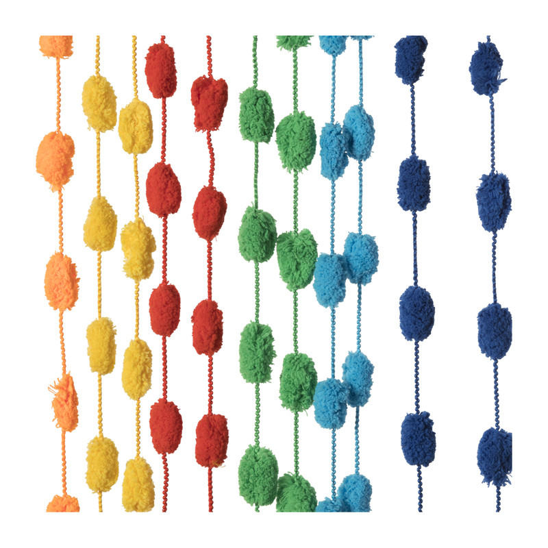 Deurgordijn pompons - 90x200 cm - kleurrijk