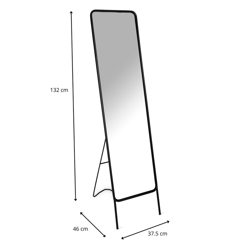 Passpiegel metaal - zwart - 132x37.5x46 cm