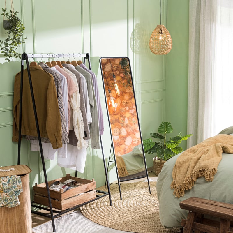 Passpiegel metaal - zwart - 132x37.5x46 cm