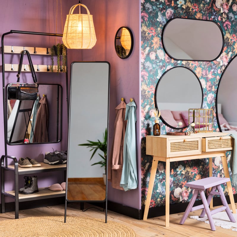 Passpiegel metaal - zwart - 132x37.5x46 cm