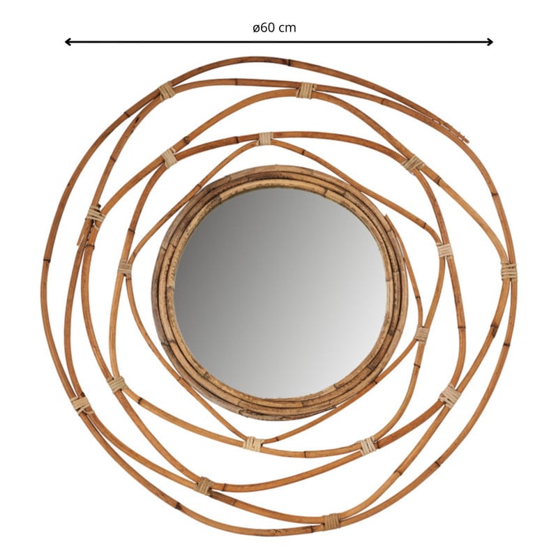Spiegel met rotan lijst - ø60 cm