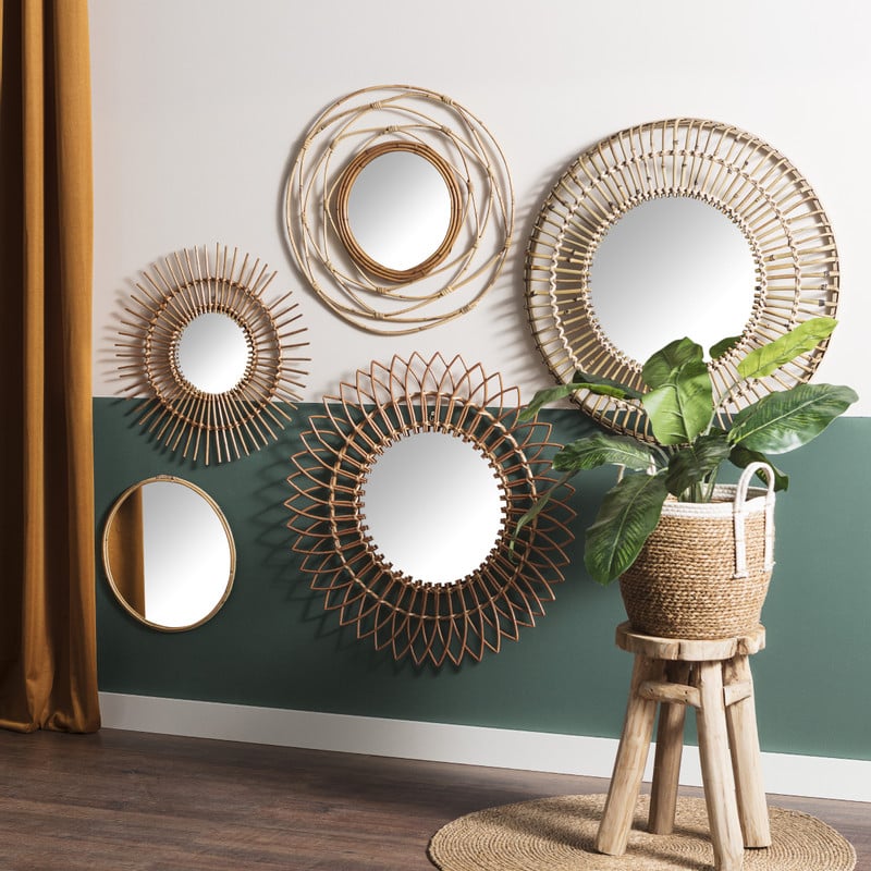 Spiegel met rotan lijst - ø60 cm