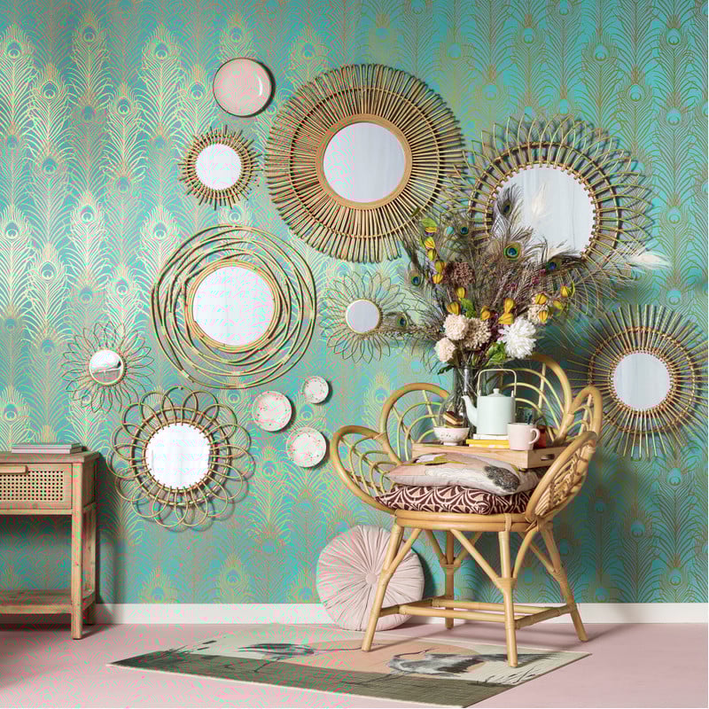 Spiegel met rotan lijst - ø60 cm