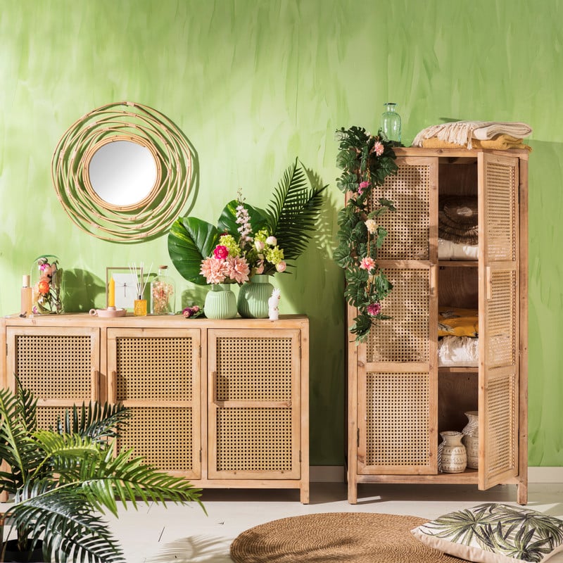 Spiegel met rotan lijst - ø60 cm