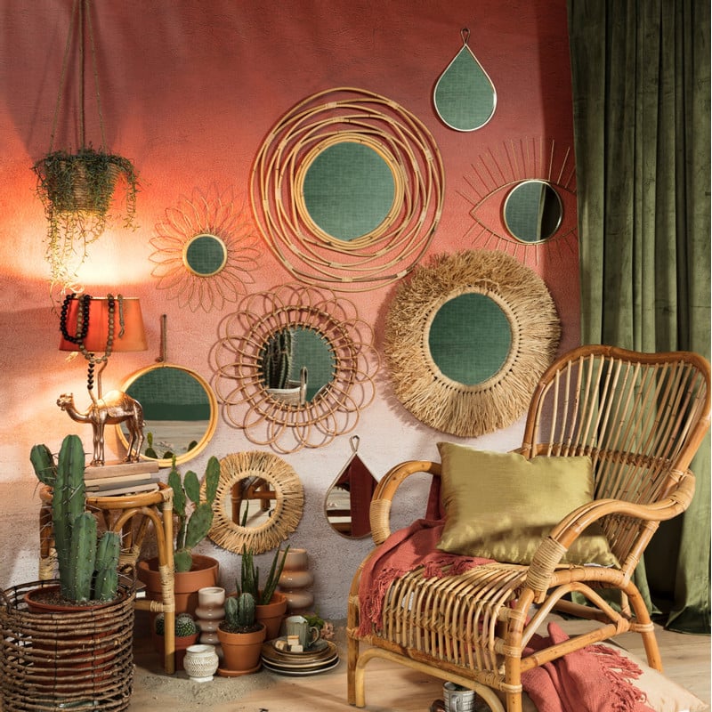 Spiegel met rotan lijst - ø60 cm
