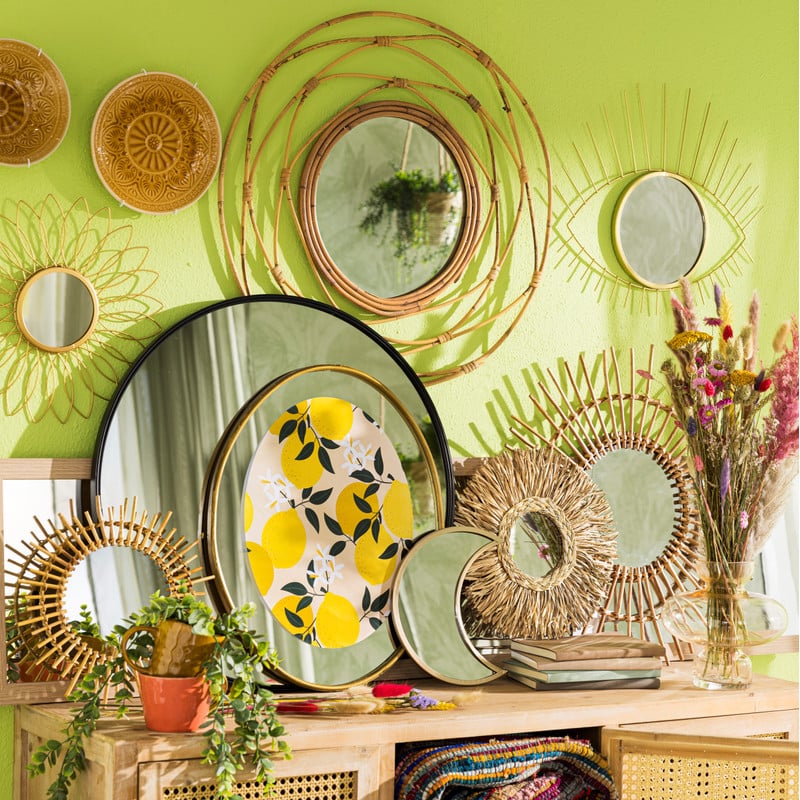 Spiegel met rotan lijst - ø60 cm