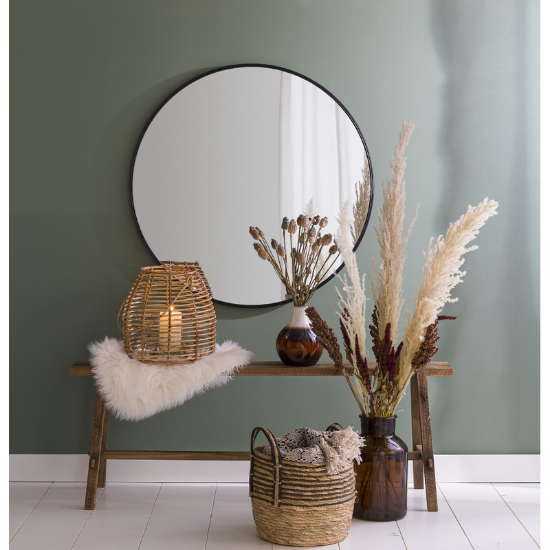 BD ART Ronde Wandspiegel 80 Cm - Zwarte Elegante Houten Lijst, Modern Design