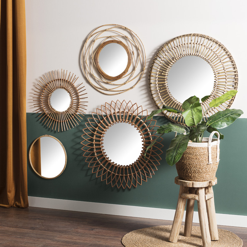 Zonnespiegel met bamboe rand - ø75 cm