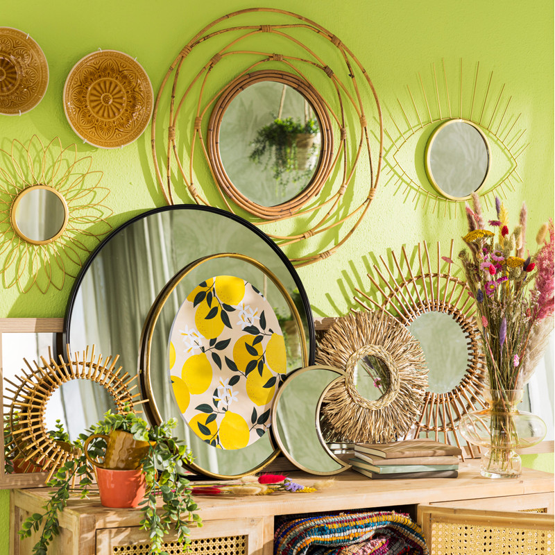Spiegel met raffia rand - ⌀30 cm 