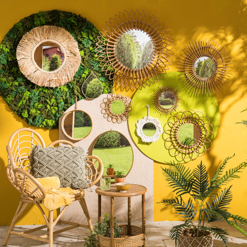 Spiegel rotan - bloem - ø30 cm