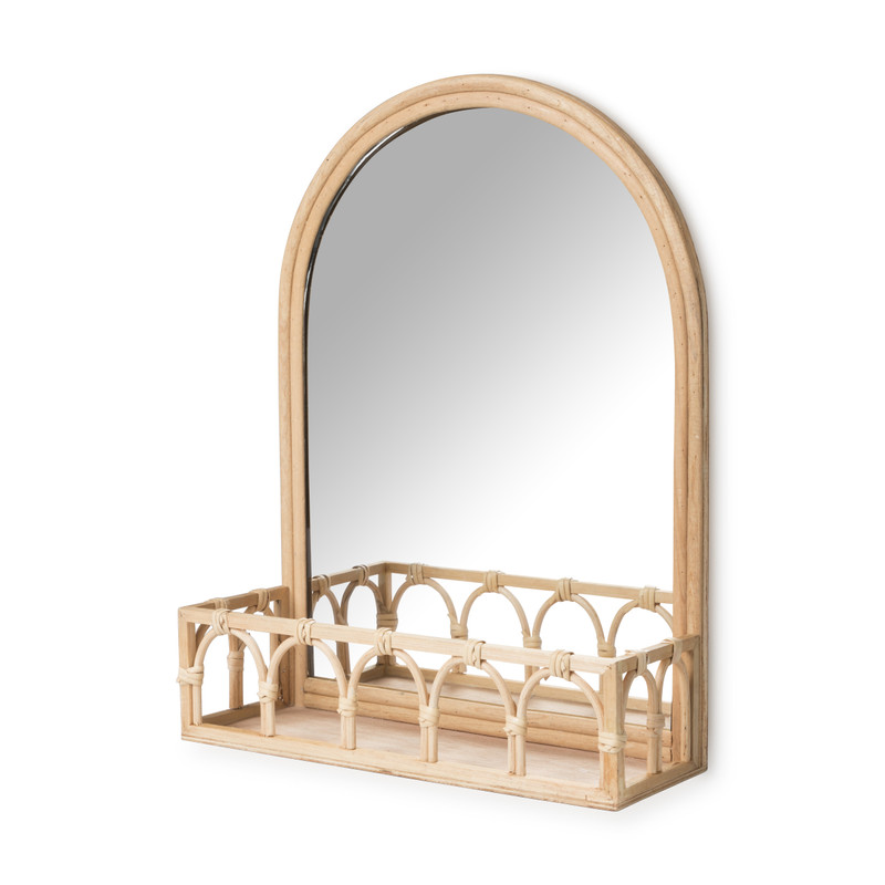 Rotan spiegel met bakje - 30x40x10 cm