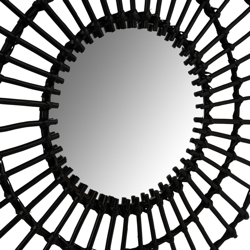Spiegel met rotan rand - zwart - ø60 cm