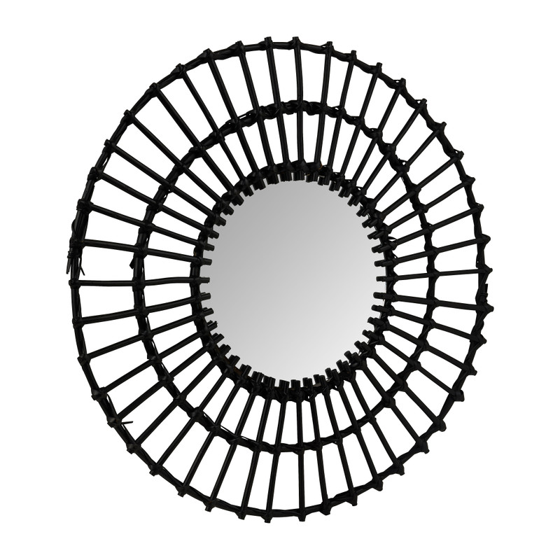 aanplakbiljet Meetbaar Hangen Spiegel met rotan rand - zwart - ø75 cm | Xenos