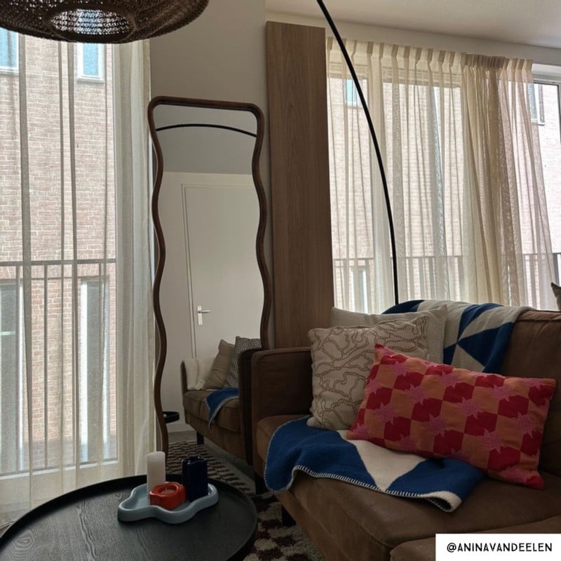 Spiegel XL met golfrand - bruin - 165x50 cm