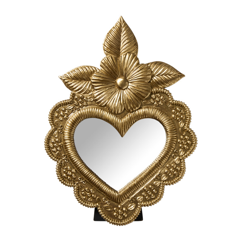 Spiegel hart bloemen - goud - 30x21 cm