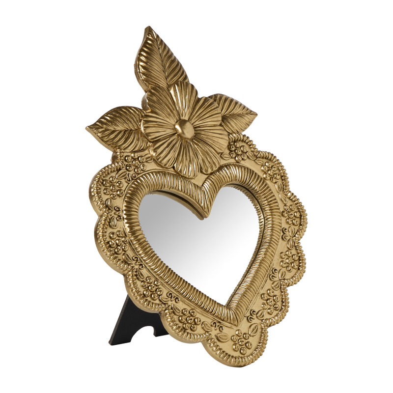 Spiegel hart bloemen - goud - 30x21 cm
