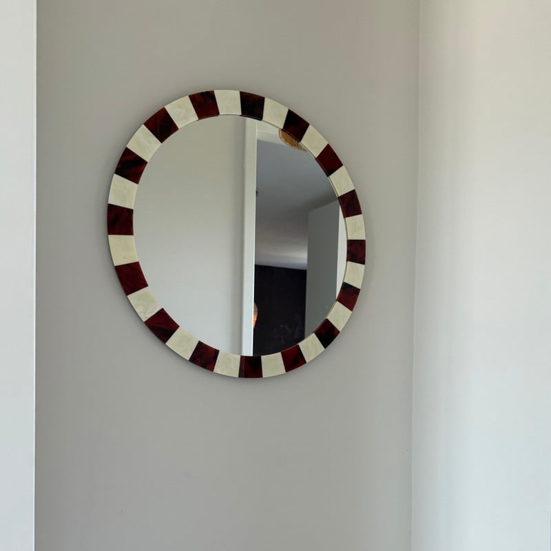 Spiegel streep acryl - bruin/beige - ø50 cm
