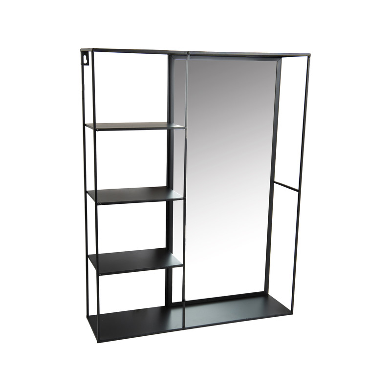 Wandkastje met spiegel - 43x11x55 cm - zwart