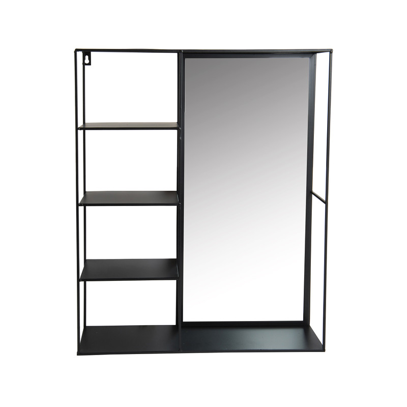 Wandkastje met spiegel - 43x11x55 cm - zwart