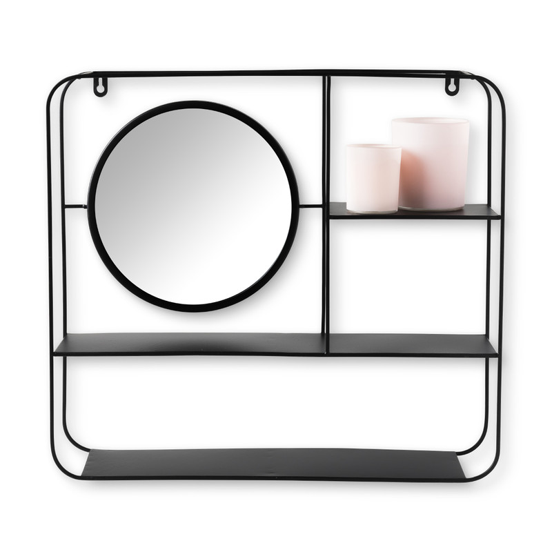 Wandkastje met spiegel - zwart - 50x45x12 cm