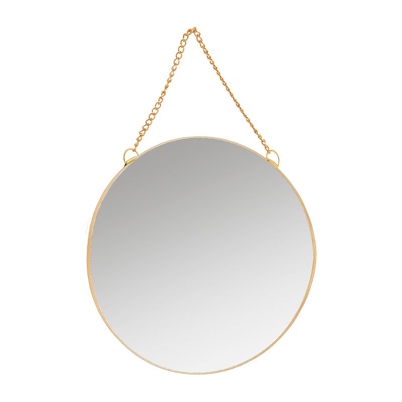 Spiegel rond met ketting - goudkleurig - 25 cm 