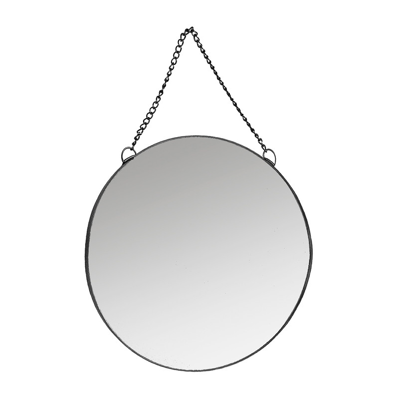 Spiegel rond met ketting - zwart - 25 cm