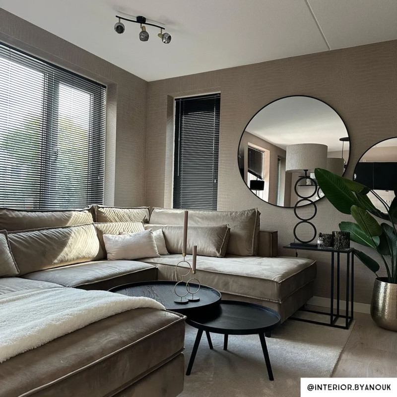 Ronde spiegel - ø120 cm - zwart metalen lijst