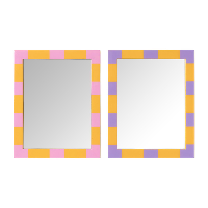 Spiegel geblokt rechthoek - roze/oranje - 30x24 cm