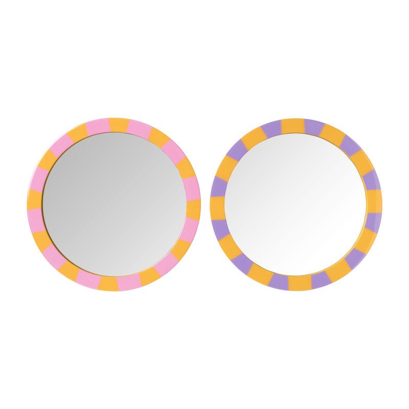 Spiegel geblokt rond - roze/oranje - ø30 cm