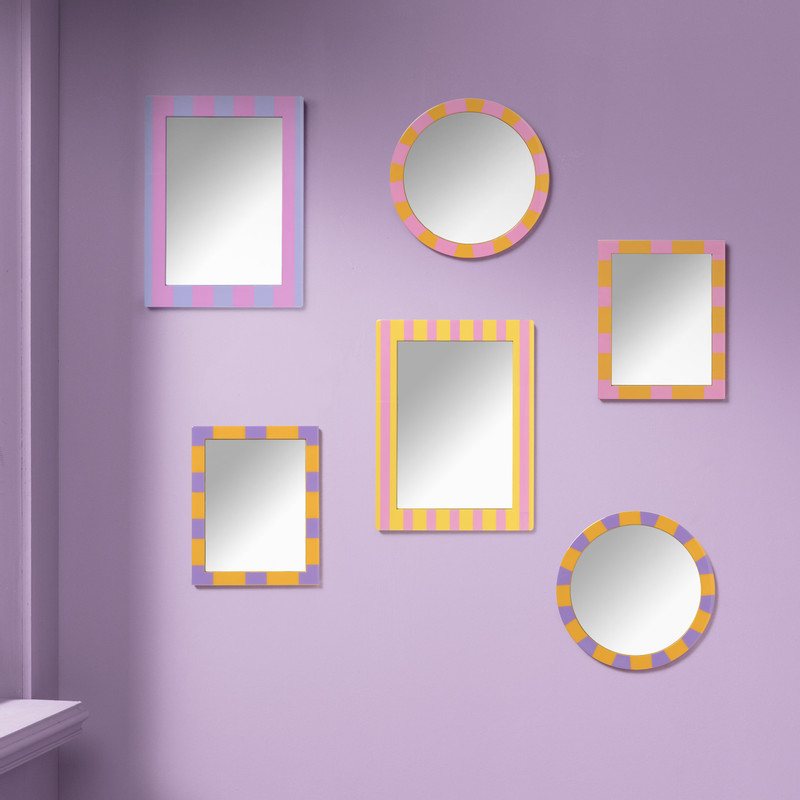 Spiegel gestreept rechthoek - paars/oranje - 40x30 cm