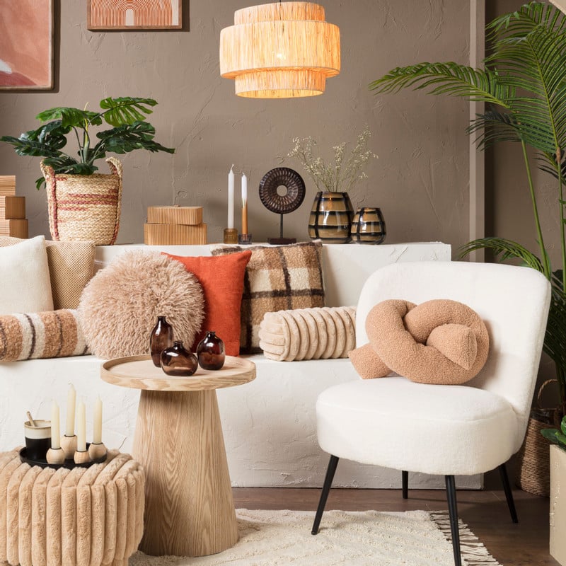 Bolster kussen rib - beige - ø15x45 cm