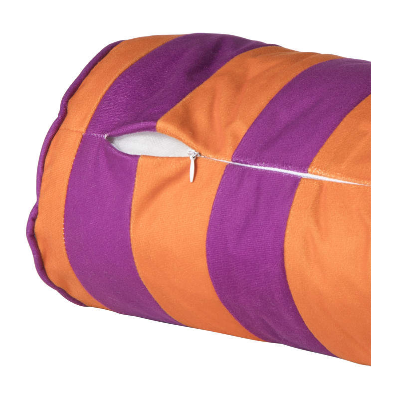 Bolster kussen met strepen - paars/oranje - ø18x45 cm