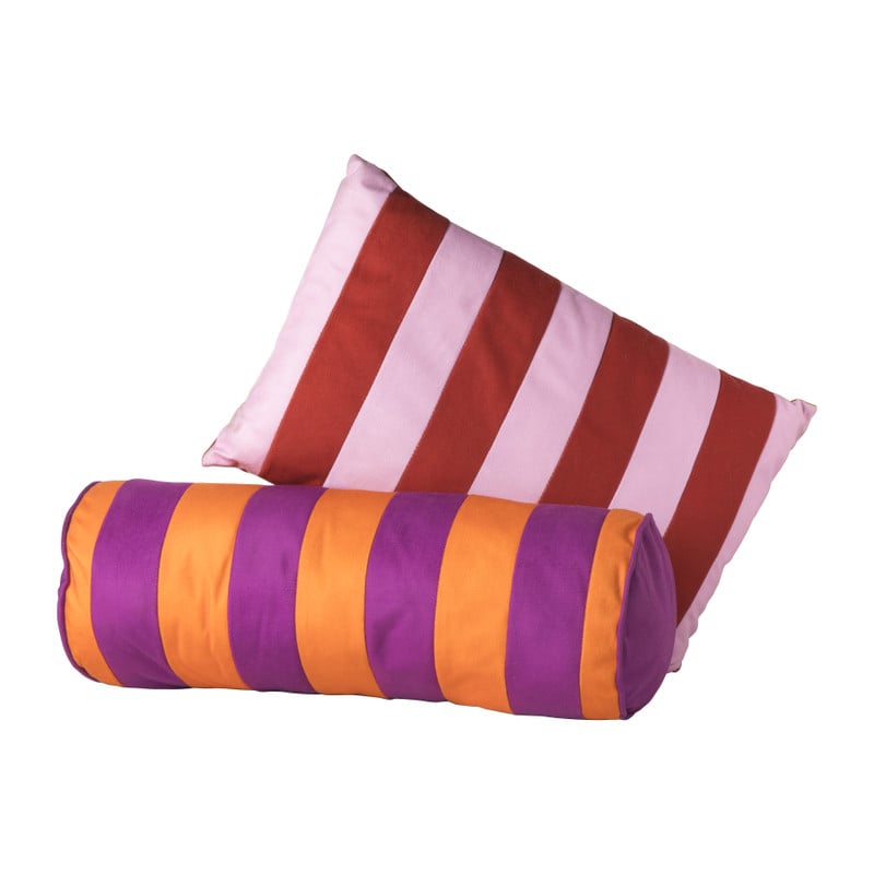 Bolster kussen met strepen - paars/oranje - ø18x45 cm