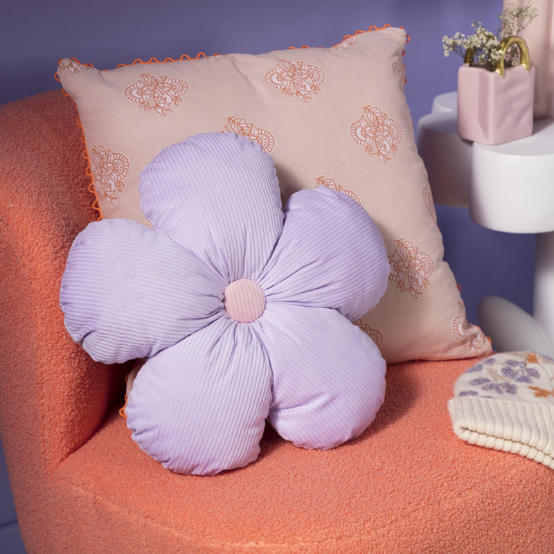 Kussen bloem - paars - ø35x8 cm