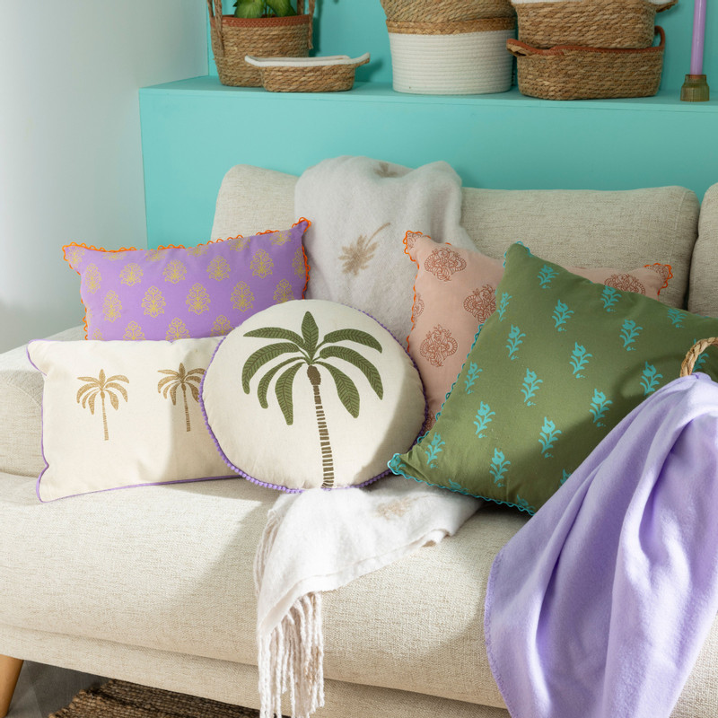 Kussen palmboom - paars/wit/goud - 30x50 cm