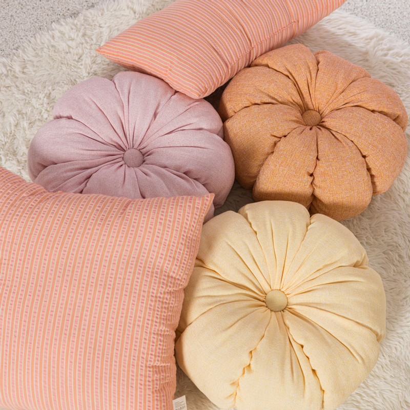 Kussen streep -  oranje/roze - 45x45 cm