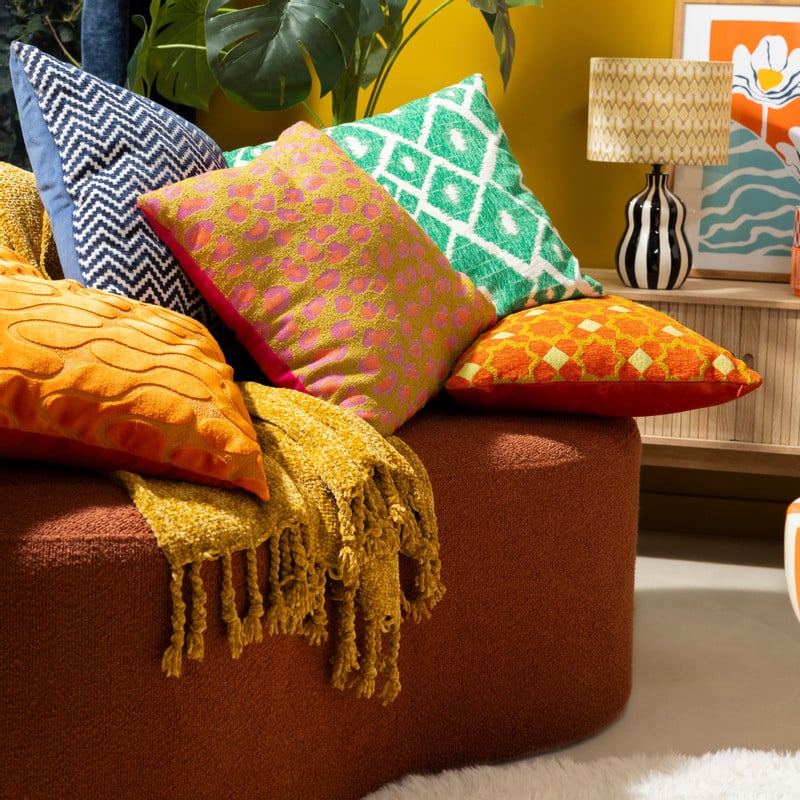 Kussen jacquard bloemen - oranje - 45x45 cm