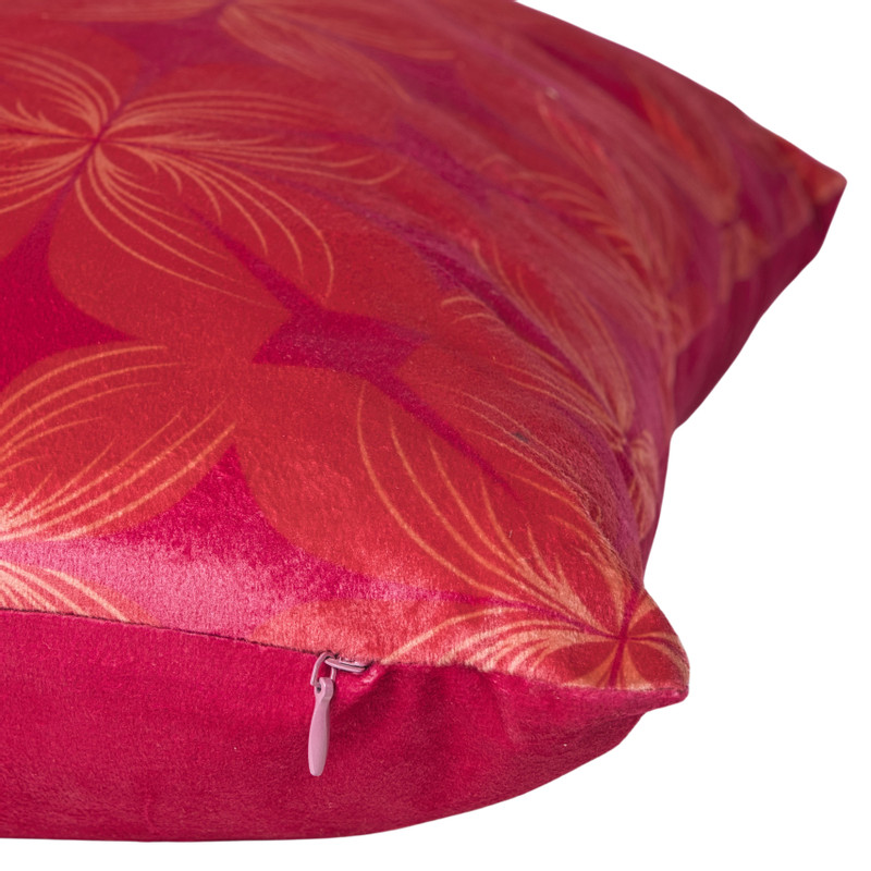 Kussen velvet bloem - rood/roze - 45x45 cm