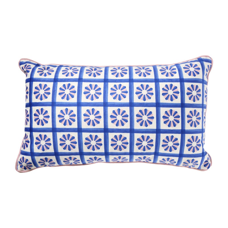 Kussen bloem - blauw/roze - 30x50cm