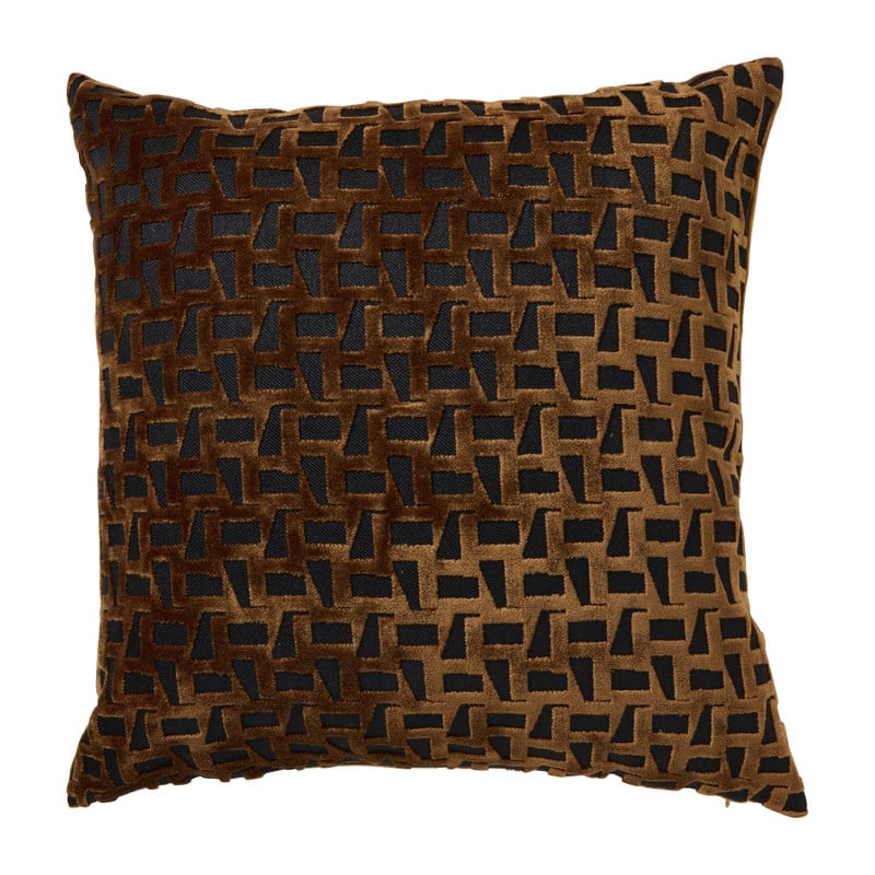 Kussen velvet geblokt - bruin - 45x45 cm