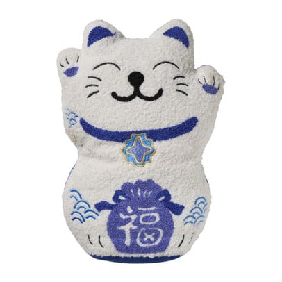 Kussen lucky cat - blauw/wit- 40x30 cm