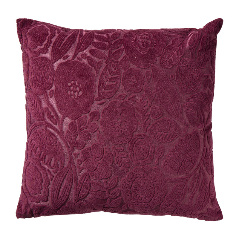 Kussen bloemenprint - bordeaux rood - 45x45 cm 