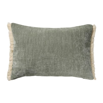 Kussen chenille met franjes - groen - 35x50 cm