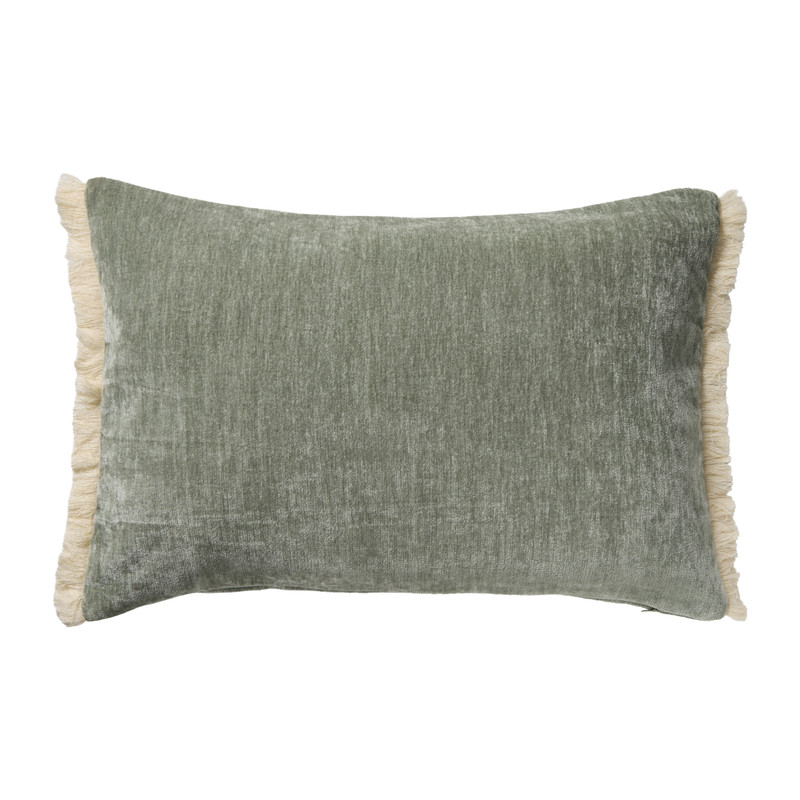 Kussen chenille met franjes - groen - 35x50 cm 