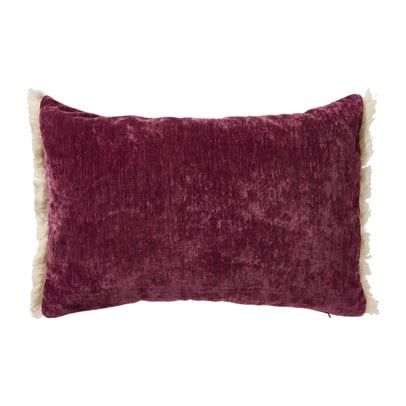 Kussen chenille met franjes - bordeaux rood - 35x50 cm
