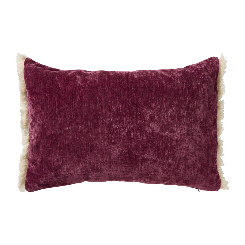 Kussen chenille met franjes - bordeaux rood - 35x50 cm 