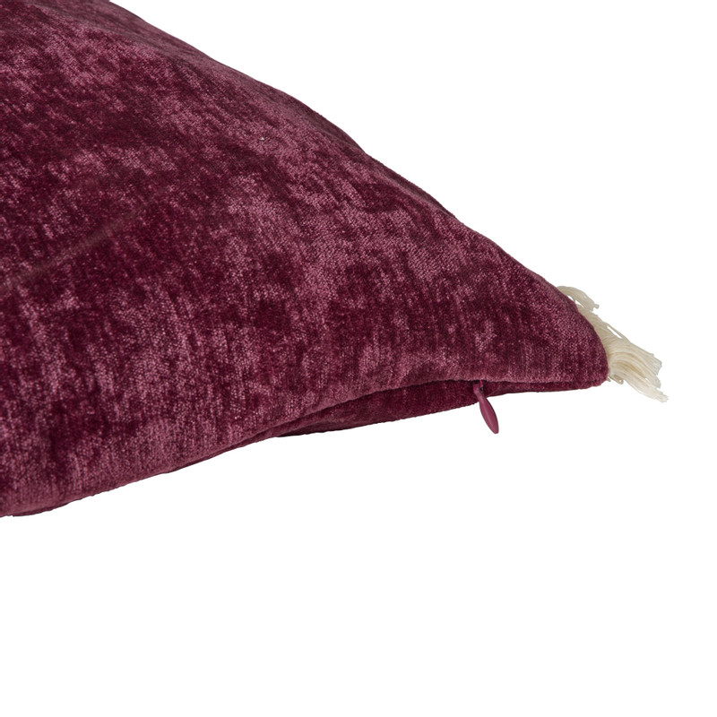 Kussen chenille met franjes - bordeaux rood - 35x50 cm 