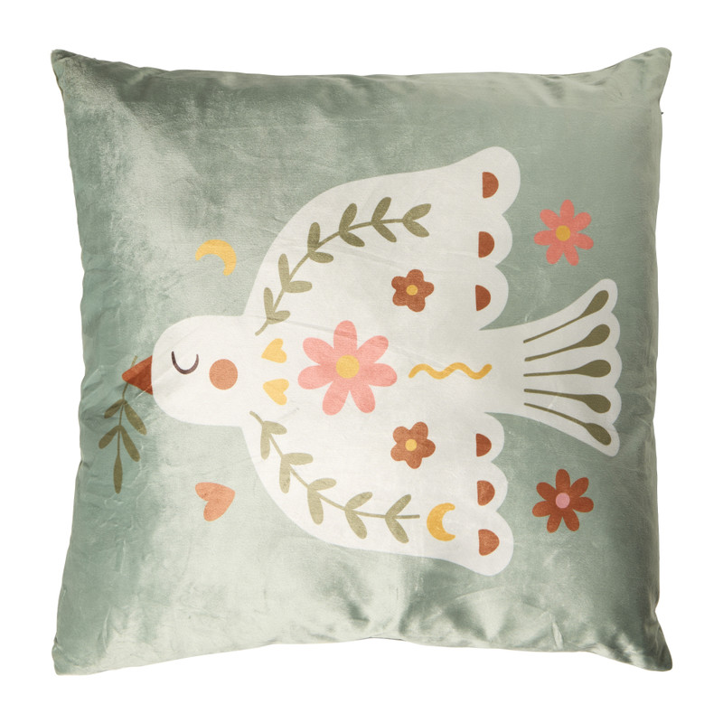 Kussen vredesduif - groen/wit - 45x45 cm