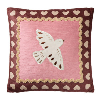 Kussen vredesduif met hartjes - roze - 45x45 cm