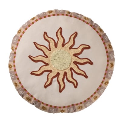 Kussen zonnetje met print - bruin/beige - ø38 cm
